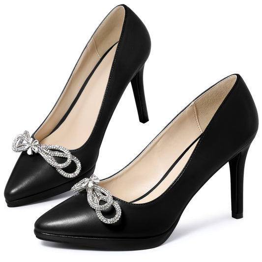 Women's Pump Stiletto Heel Platform Rhinestone Bow Pointed Toe Pumps