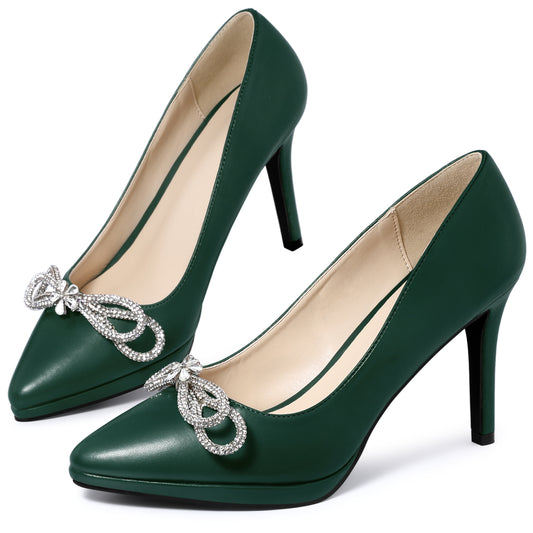 Women's Pump Stiletto Heel Platform Rhinestone Bow Pointed Toe Pumps