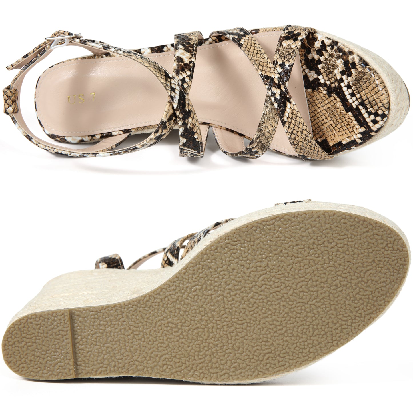 Women's Snake Print Strappy Espadrilles Wedge Heel Platform Sandals