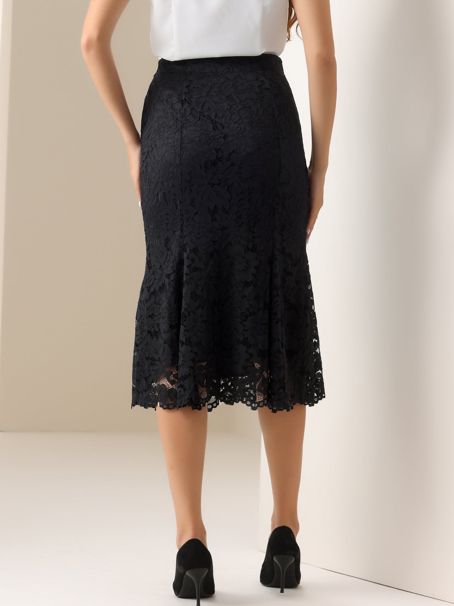 Women's Office Work Bodycon Fishtail Lace Pencil Midi Skirts