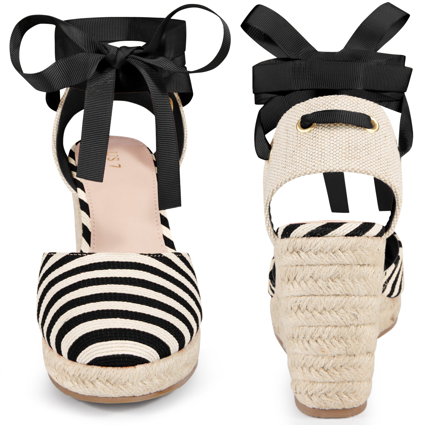 Women Stripe Lace Up Espadrilles Platform Wedge Sandals