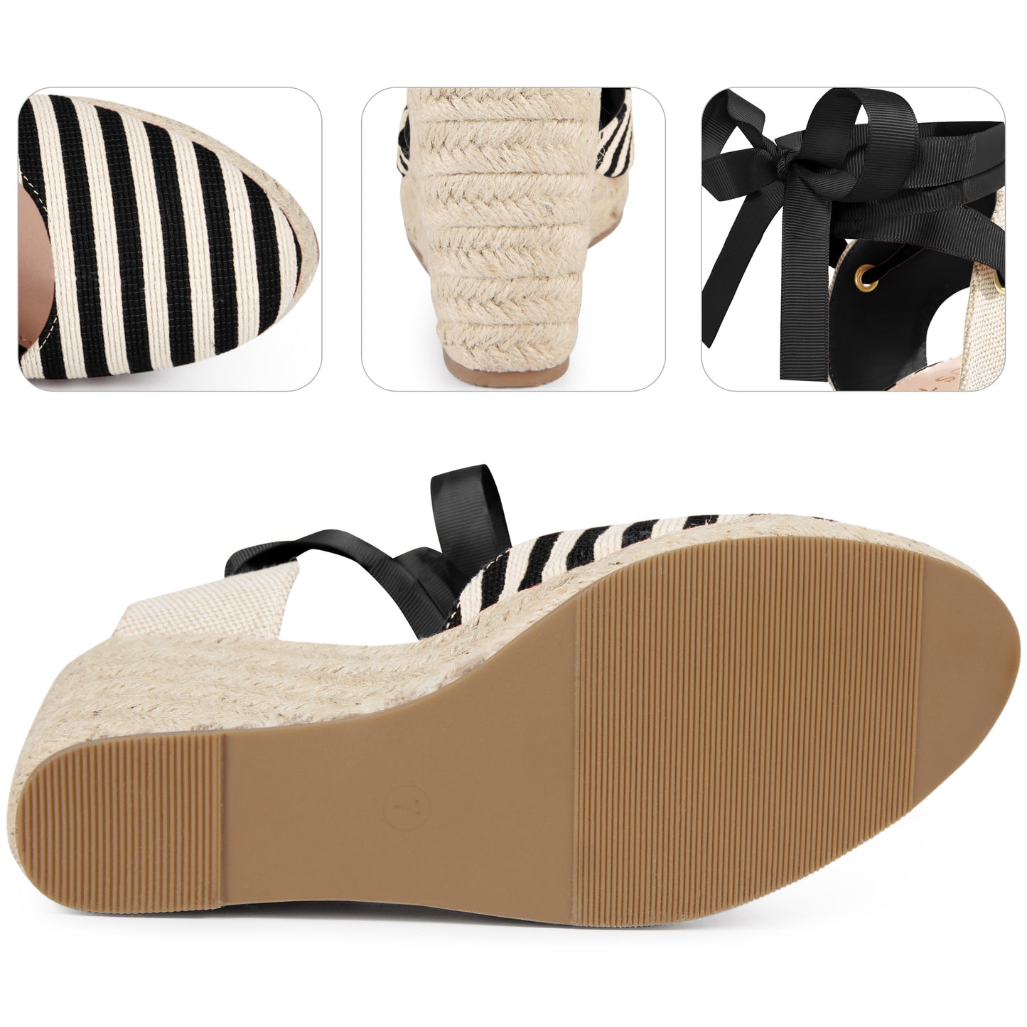 Women Stripe Lace Up Espadrilles Platform Wedge Sandals