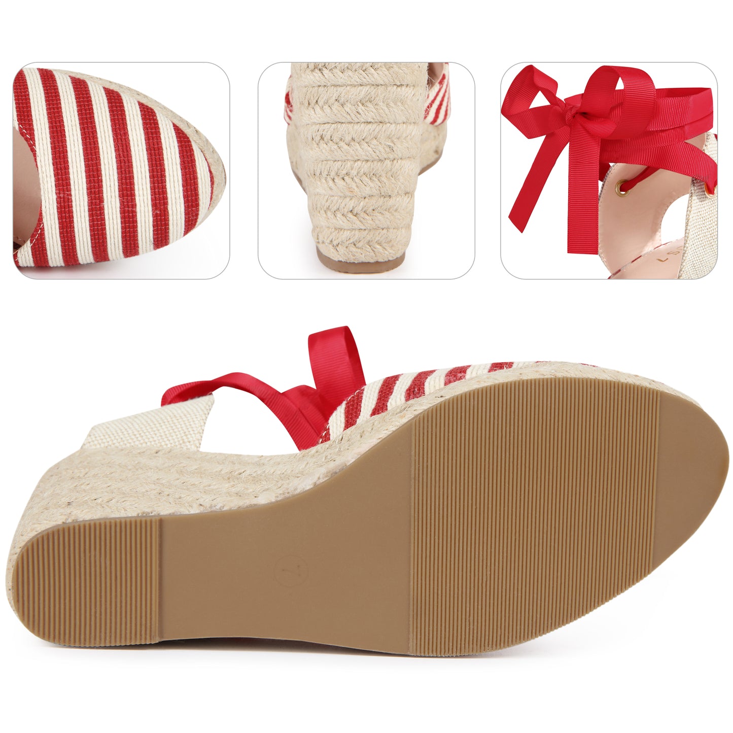 Women Stripe Lace Up Espadrilles Platform Wedge Sandals