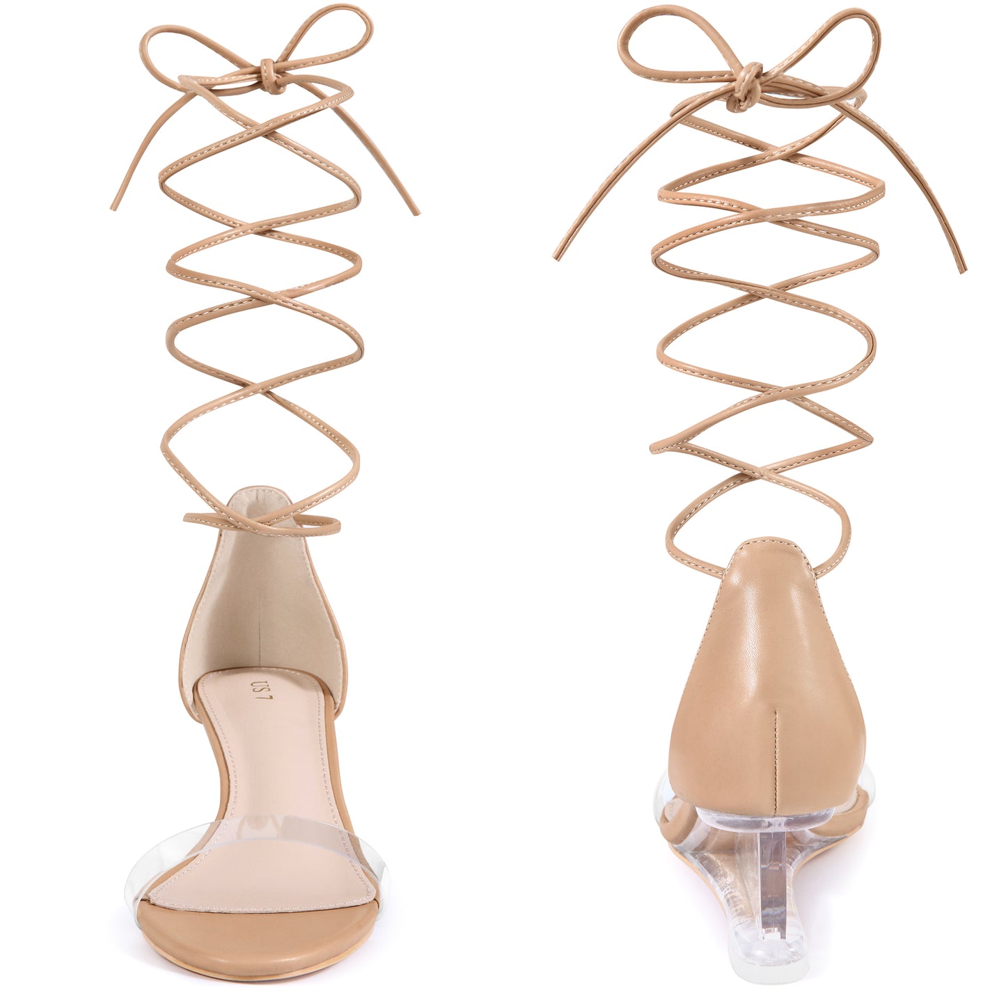Women Clear Strap Lace Up Open Toe Clear Wedges Heel Sandals
