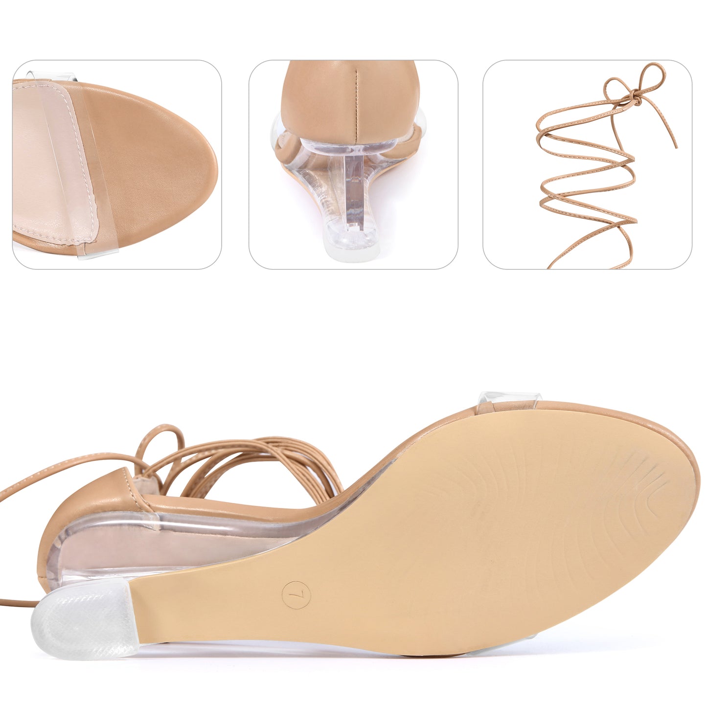 Women Clear Strap Lace Up Open Toe Clear Wedges Heel Sandals
