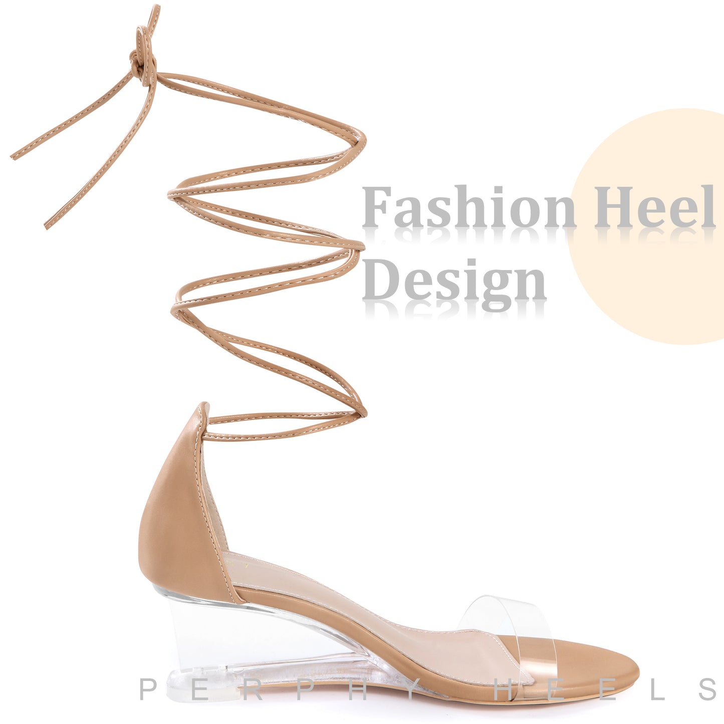 Women Clear Strap Lace Up Open Toe Clear Wedges Heel Sandals