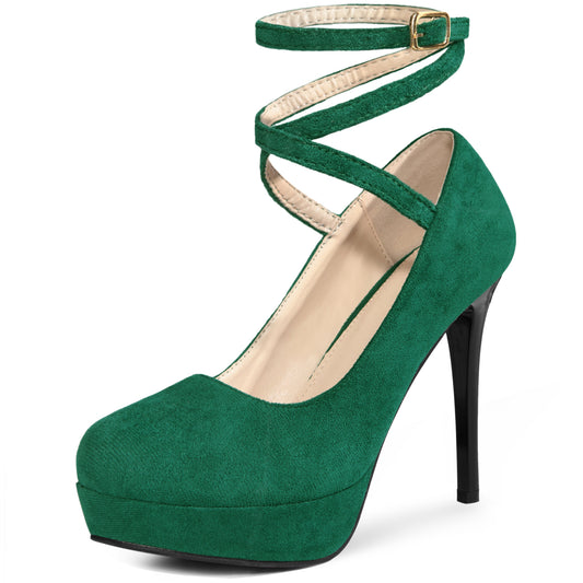 Women Platform Stiletto High Heels Ankle Strap Pumps