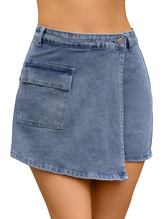 Women's Denim Skorts High Waisted Mini Wrap Skort Skirt