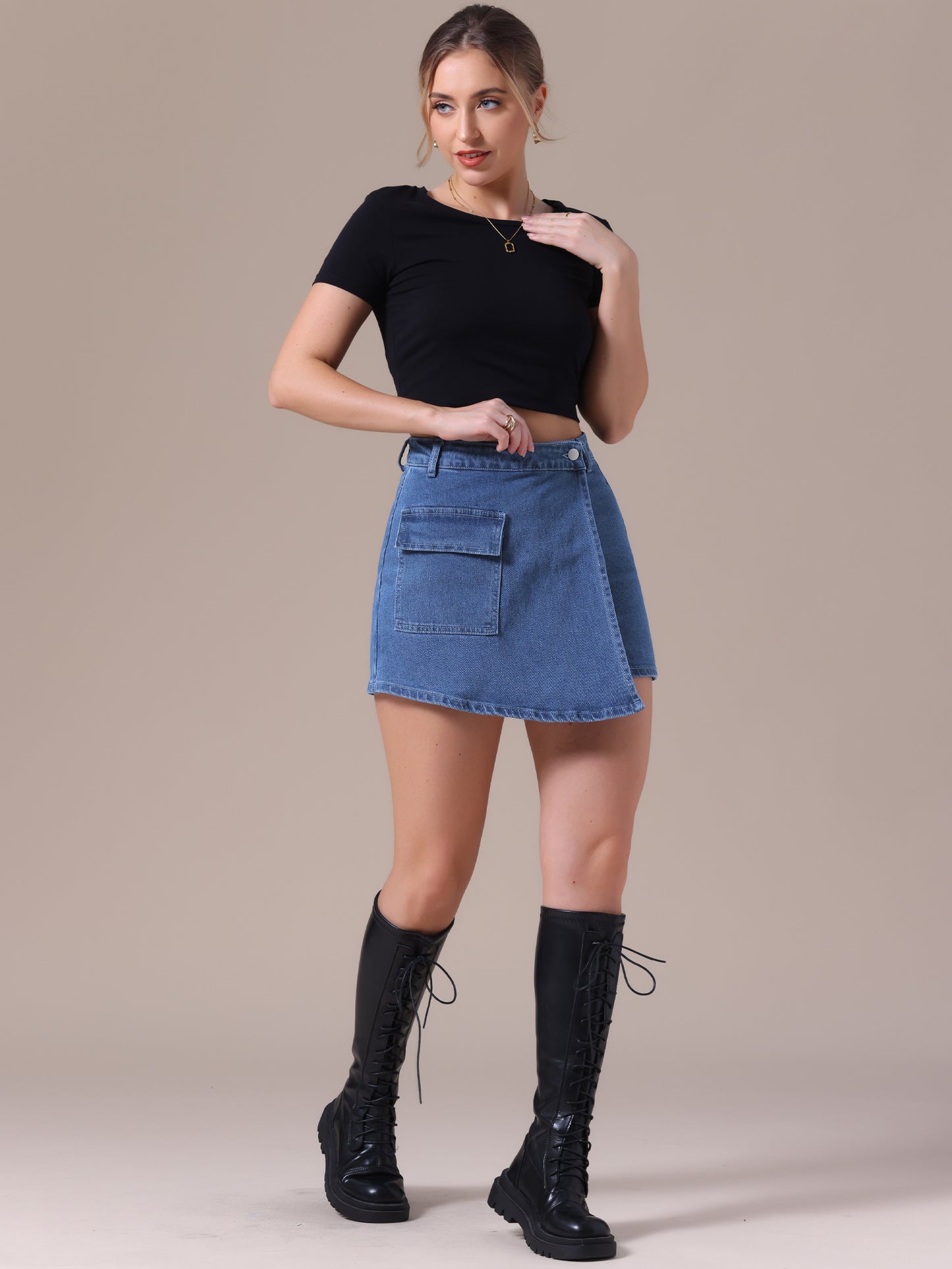 Women's Denim Skorts High Waisted Mini Wrap Skort Skirt