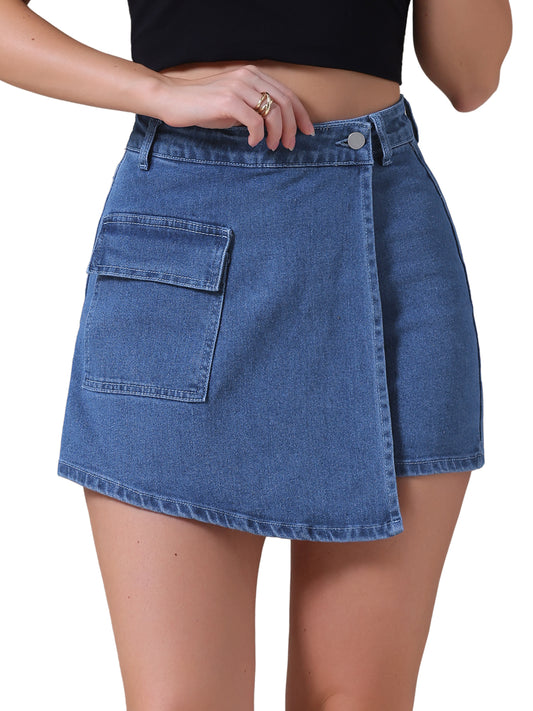 Women's Denim Skorts High Waisted Mini Wrap Skort Skirt