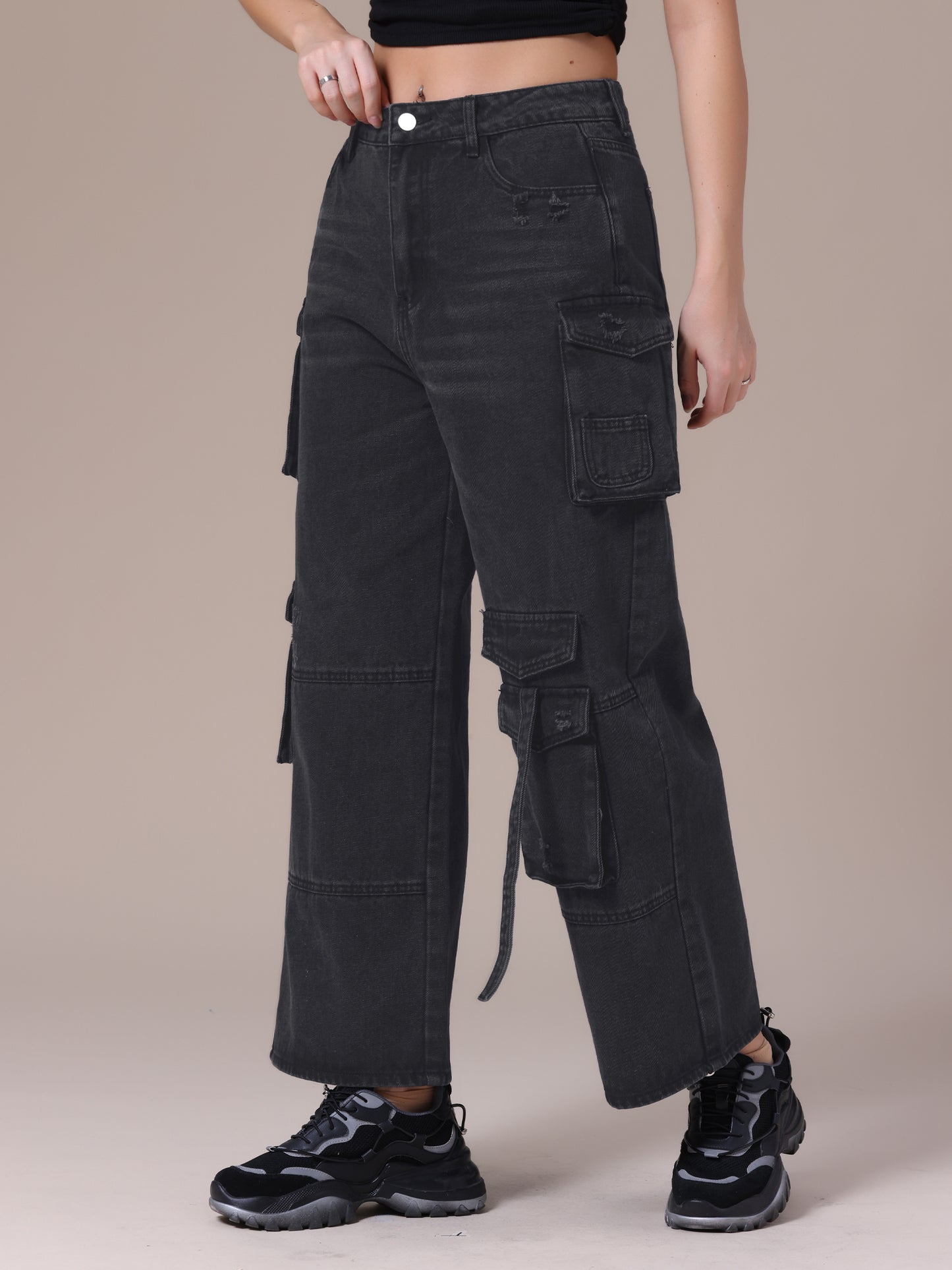 Pantalones vaqueros cargo para mujer, rectos, anchos, de cintura alta, con 8 bolsillos, informales, holgados