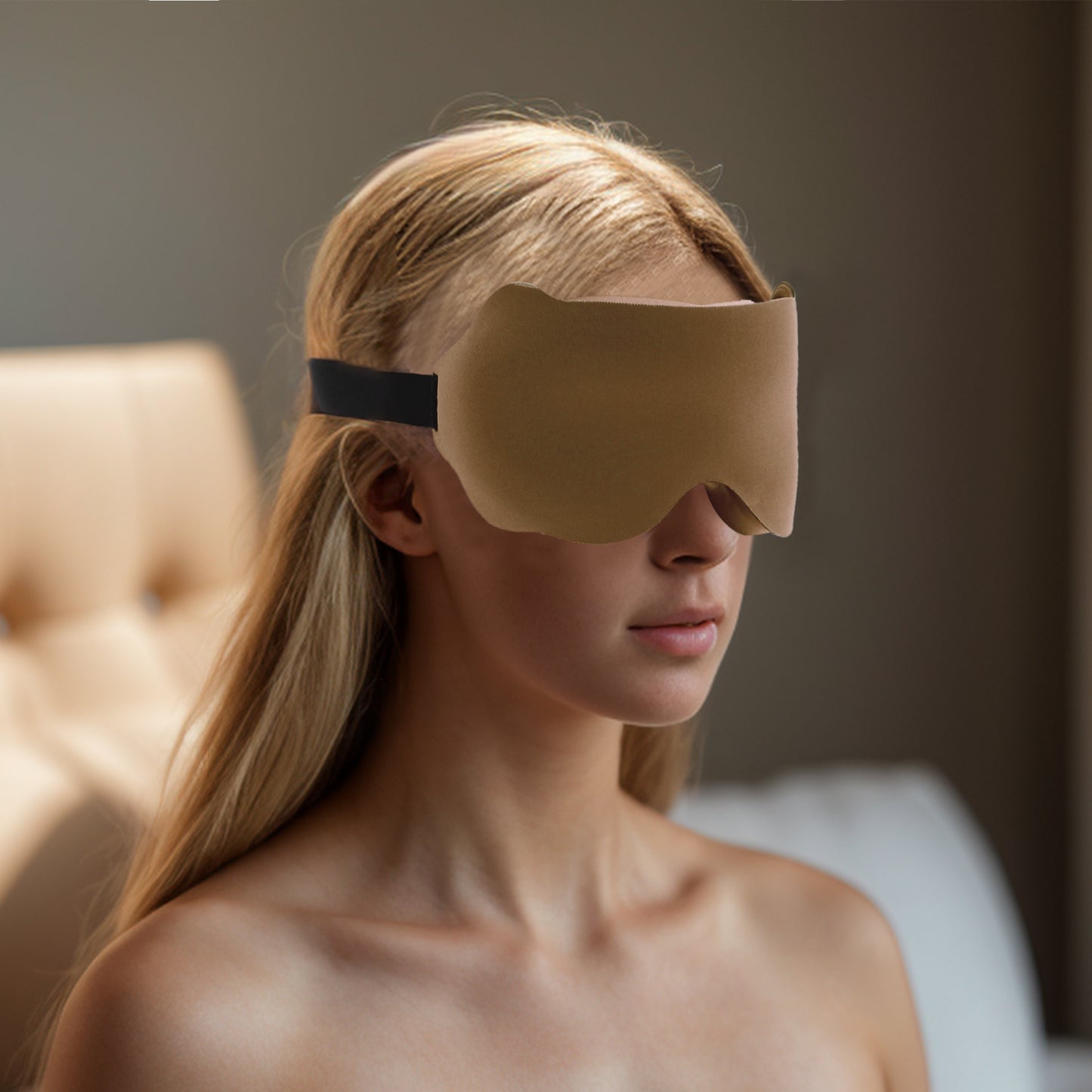 Soft Wave Shape 3D Eye Mask for Travel Office Camel