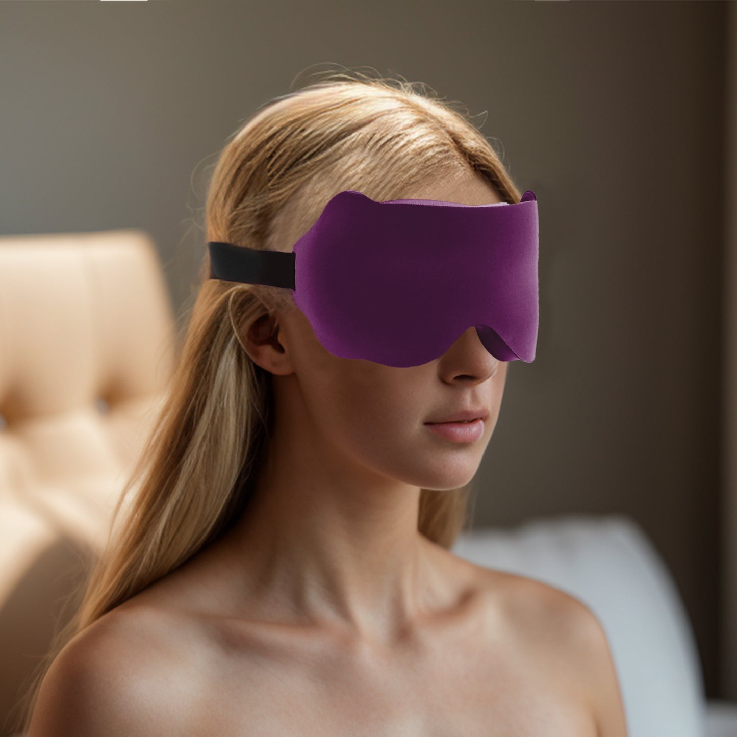 Soft Wave Shape 3D Eye Mask for Travel Office Purplish Red