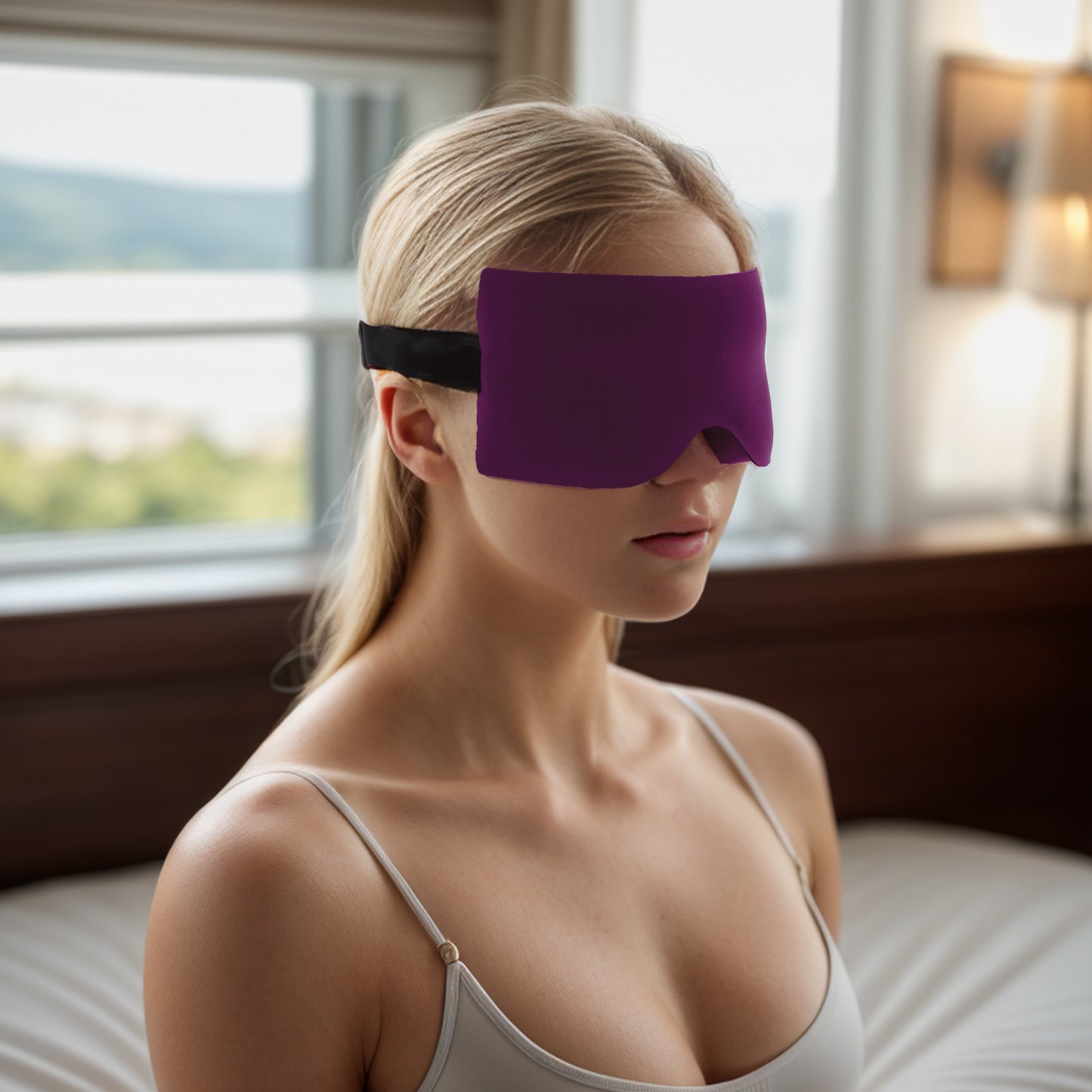 Soft Geometric Shape 3D Eye Mask for Travel Office Purplish Red