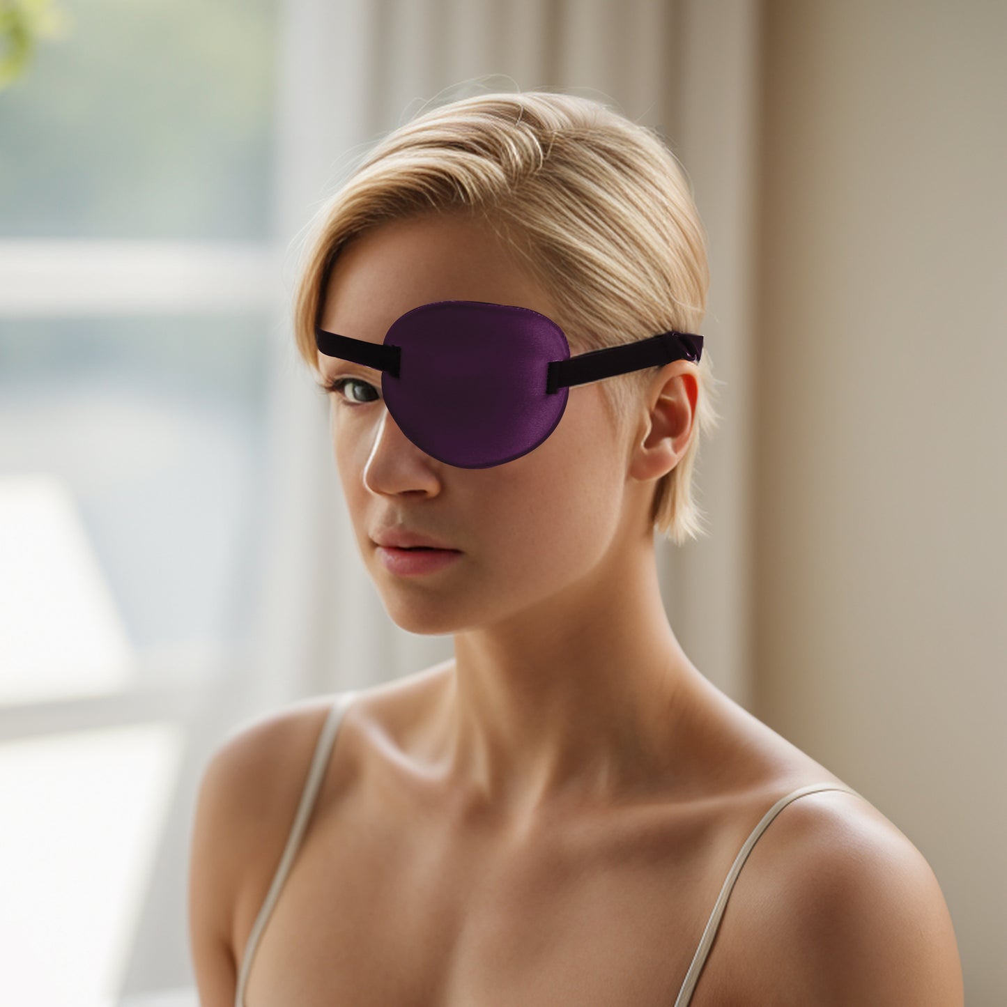 Soft Ring Buckle Shape 3D Eye Mask Single Eye Shade Cover Purplish Red