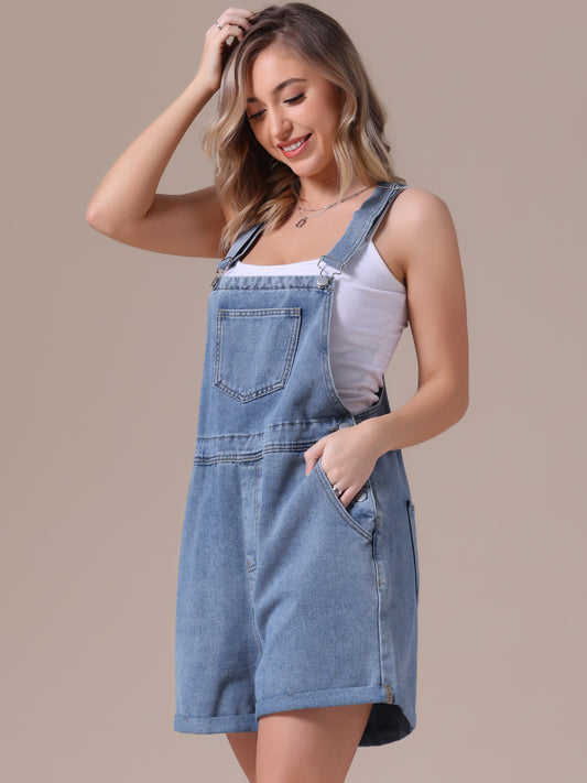 Women's Denim Overalls Shorts Adjustable Straps Loose Fit Summer Jean Romper Jumpsuit