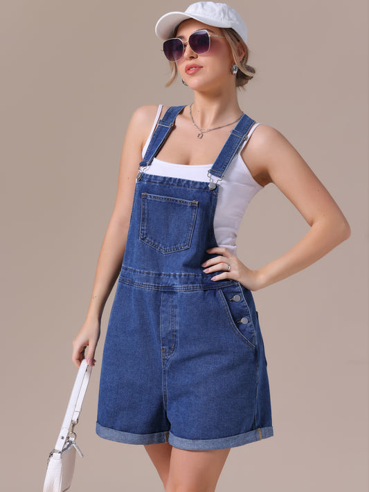 Women's Denim Overalls Shorts Adjustable Straps Loose Fit Summer Jean Romper Jumpsuit