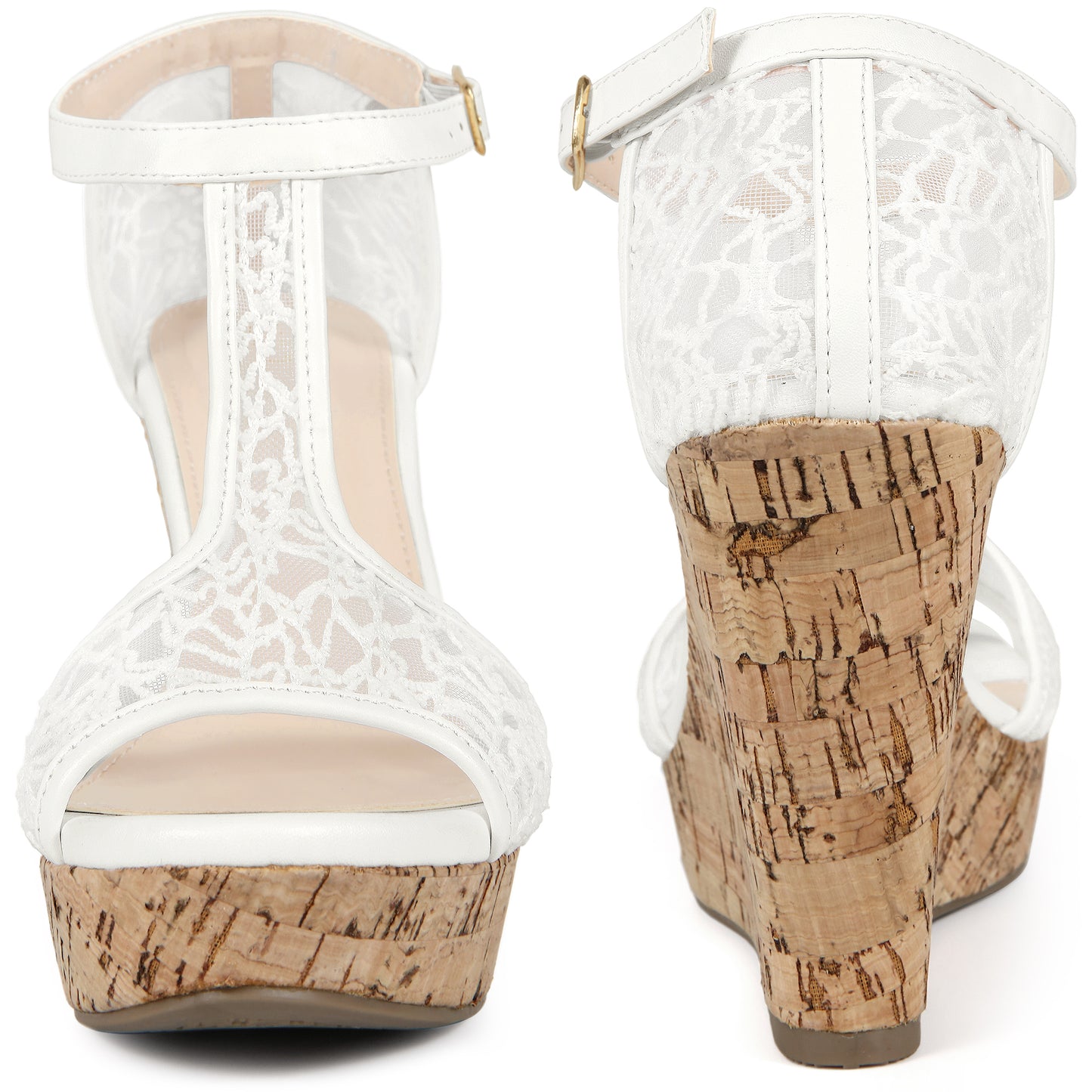 Women Lace Platform Wedges Open Toe T-Strap Wedge Heels Sandals