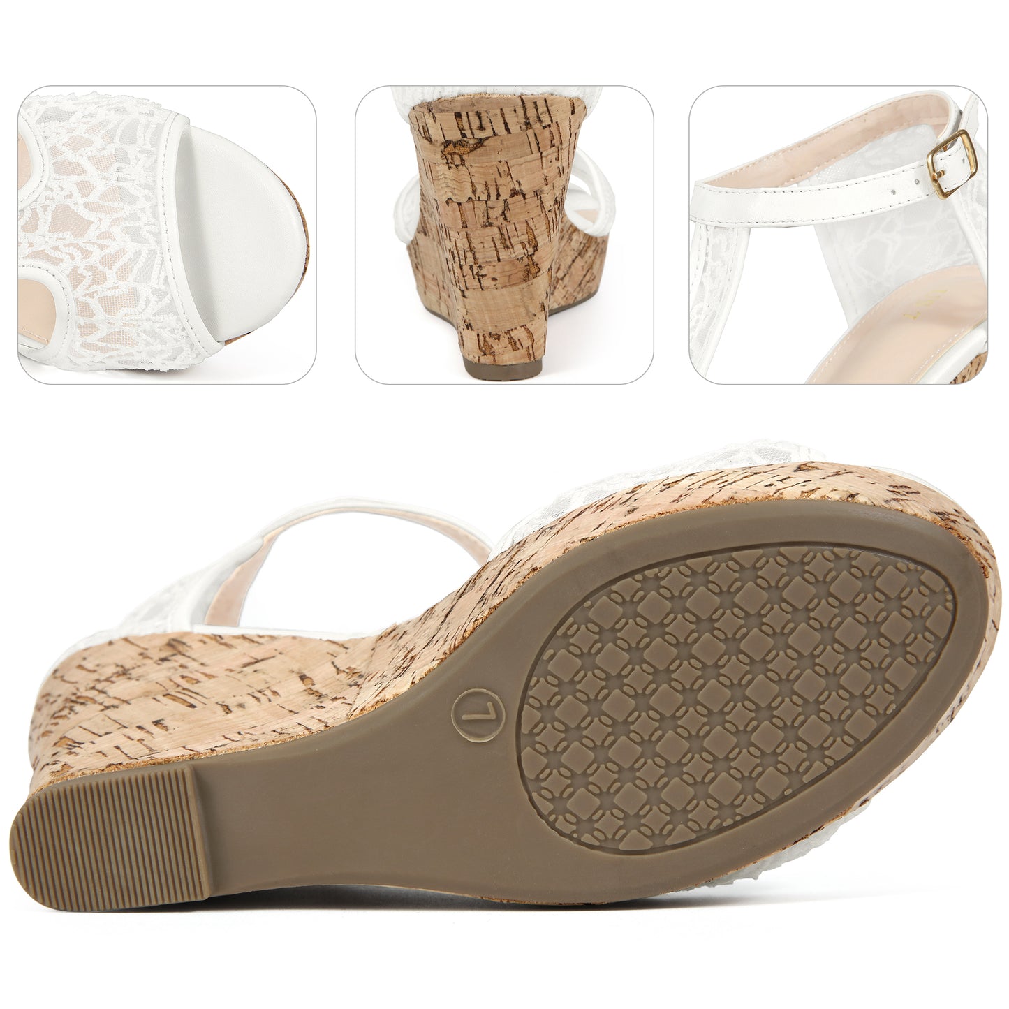 Women Lace Platform Wedges Open Toe T-Strap Wedge Heels Sandals