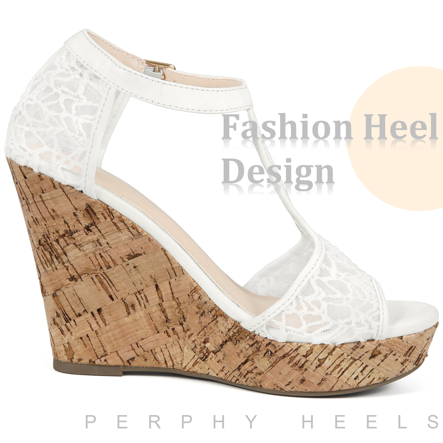 Women Lace Platform Wedges Open Toe T-Strap Wedge Heels Sandals