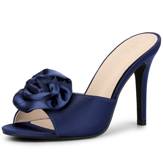 Women Flower Heels Dress Open Toe Slide Stiletto Heel Sandals