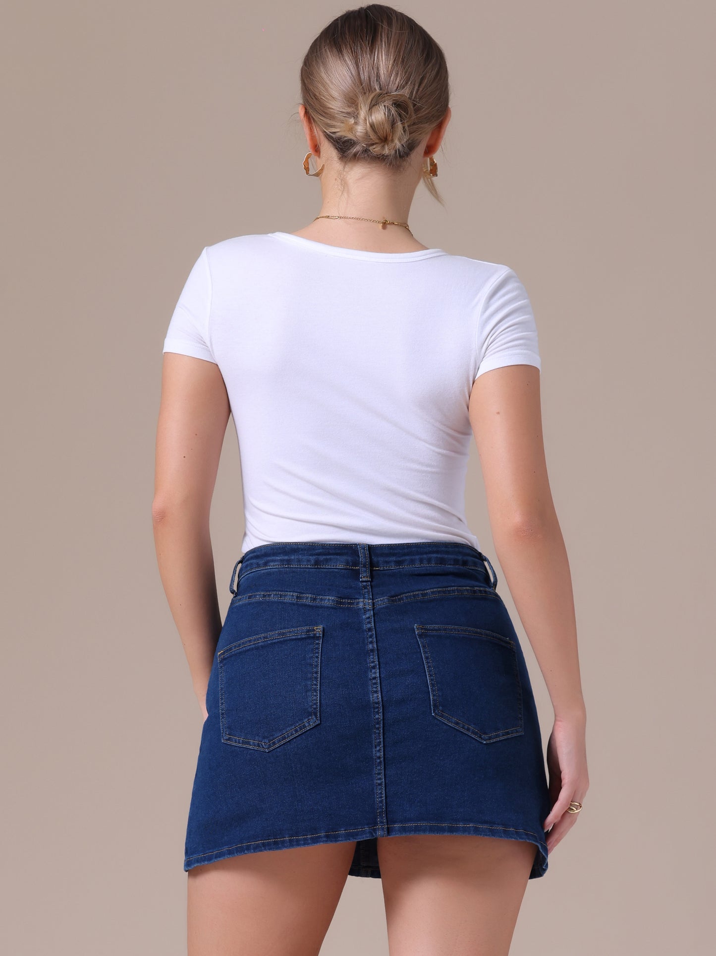 Women's Jean Skorts High Waisted A-Line Stretchy Side Slit Mini Denim Skirt with Shorts