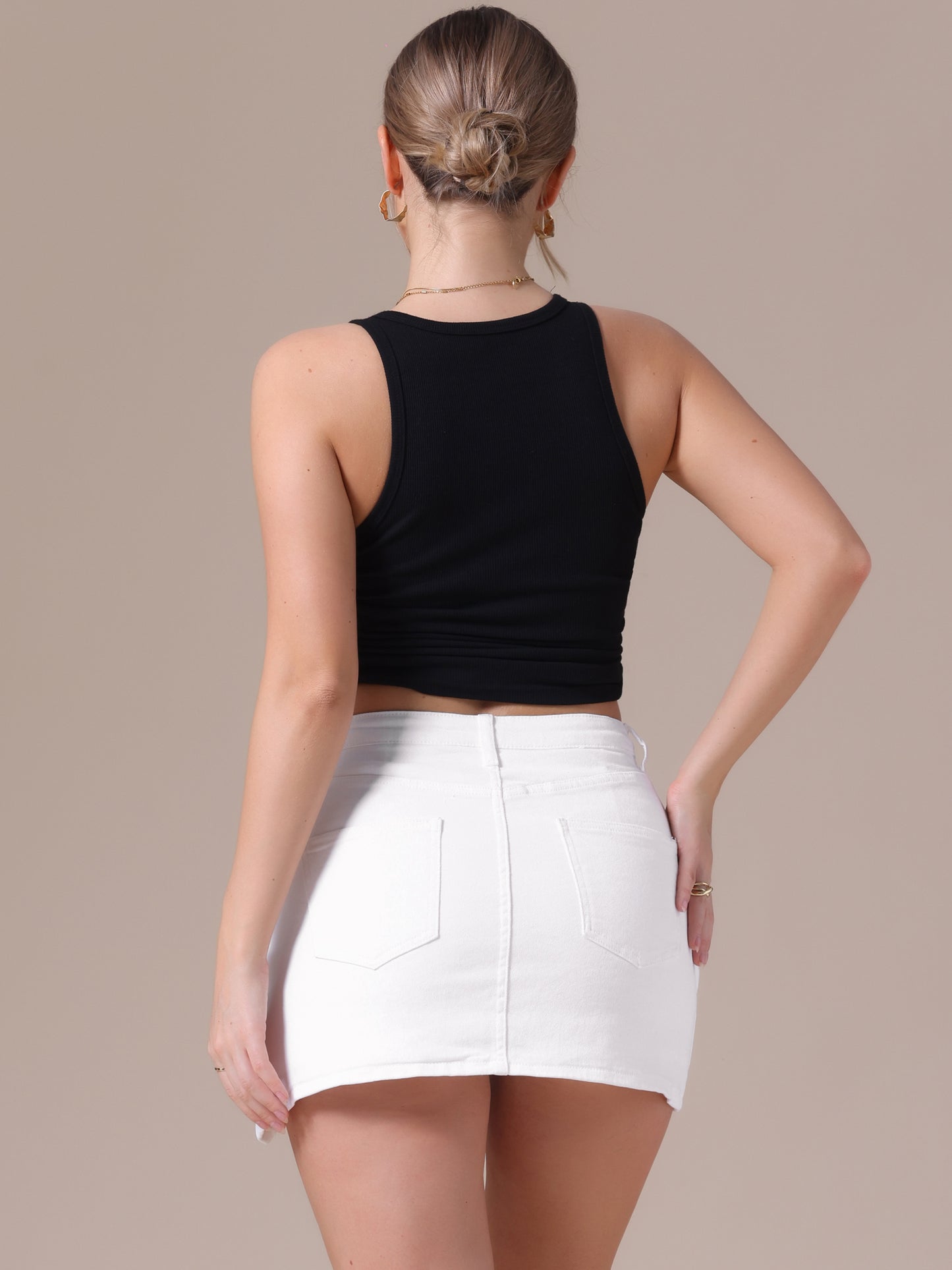 Women's Jean Skorts High Waisted A-Line Stretchy Side Slit Mini Denim Skirt with Shorts