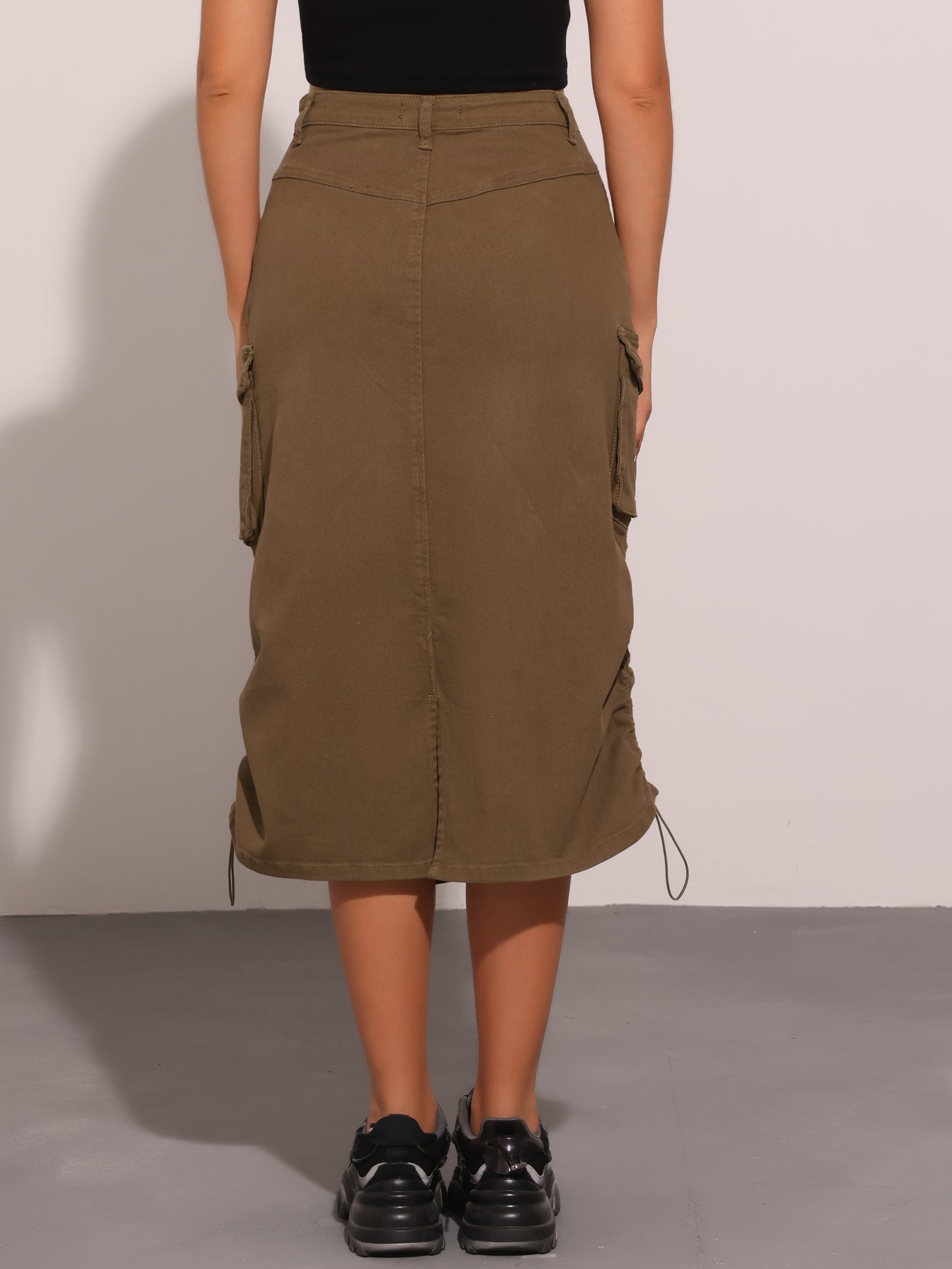 Women's Adjustable A-Line Midi Long Cargo Denim Skirt