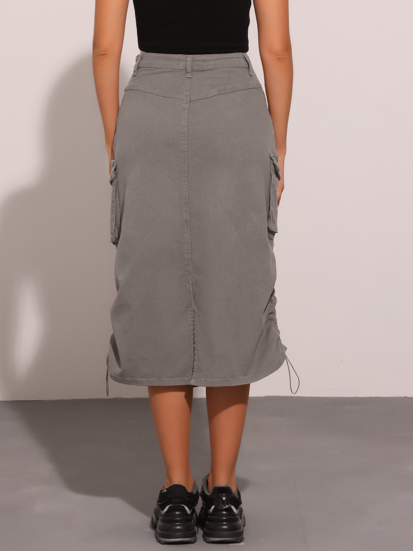 Falda vaquera larga cargo midi de corte A ajustable para mujer