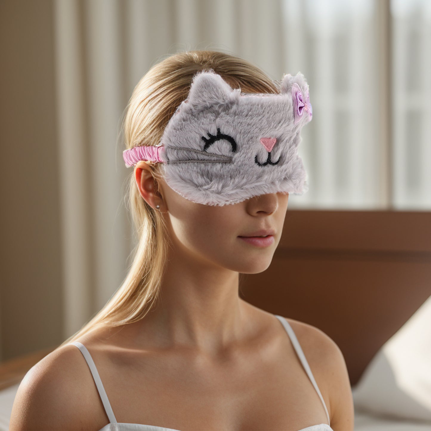 Cute Cat Cartoon Sleep Mask Eye Shade Cover for Rest Gray