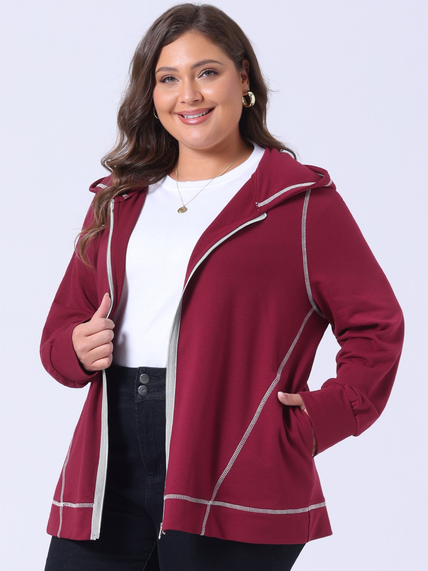 Women's Plus Size Jacket Zip Front Long Sleeve with Pockets Hoodie Jackets