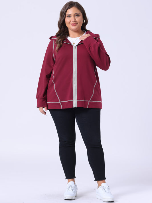 Women's Plus Size Jacket Zip Front Long Sleeve with Pockets Hoodie Jackets