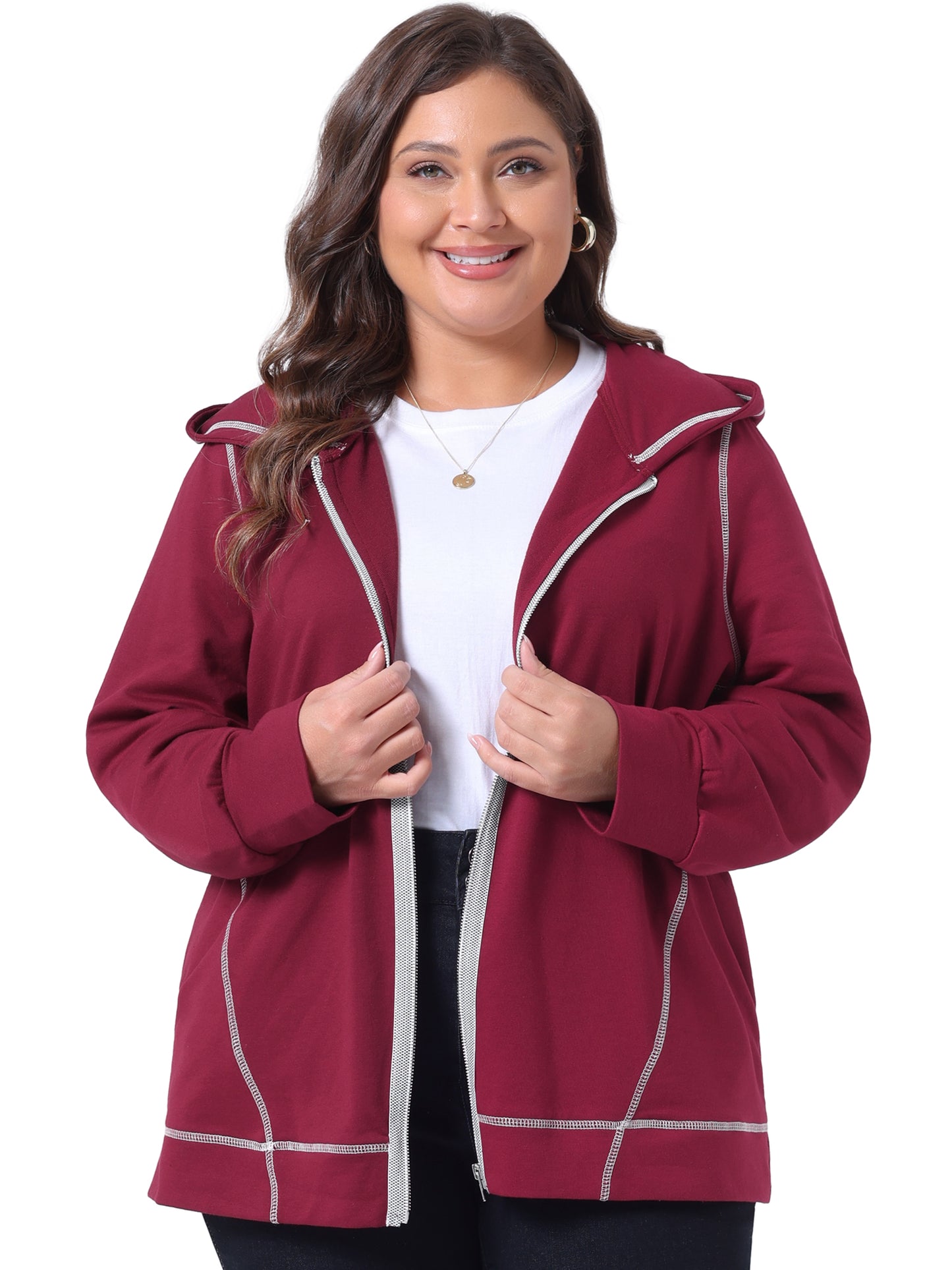 Women's Plus Size Jacket Zip Front Long Sleeve with Pockets Hoodie Jackets