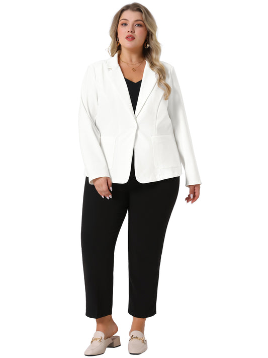 Blazer de talla grande para mujer, chaqueta de trabajo con solapa con muesca y botones delanteros.