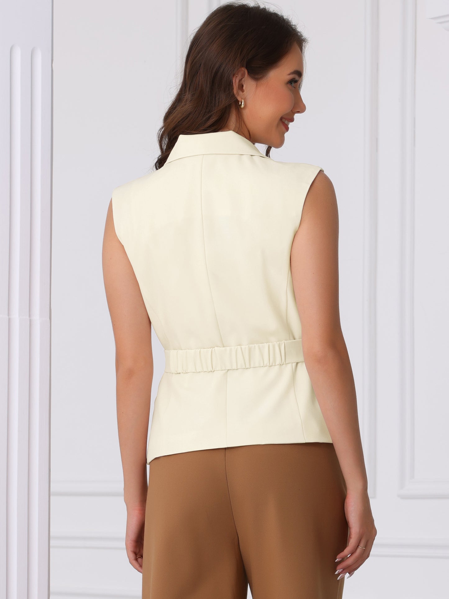 Women's Belted Dressy Sleeveless Business Casual Blazer Vest