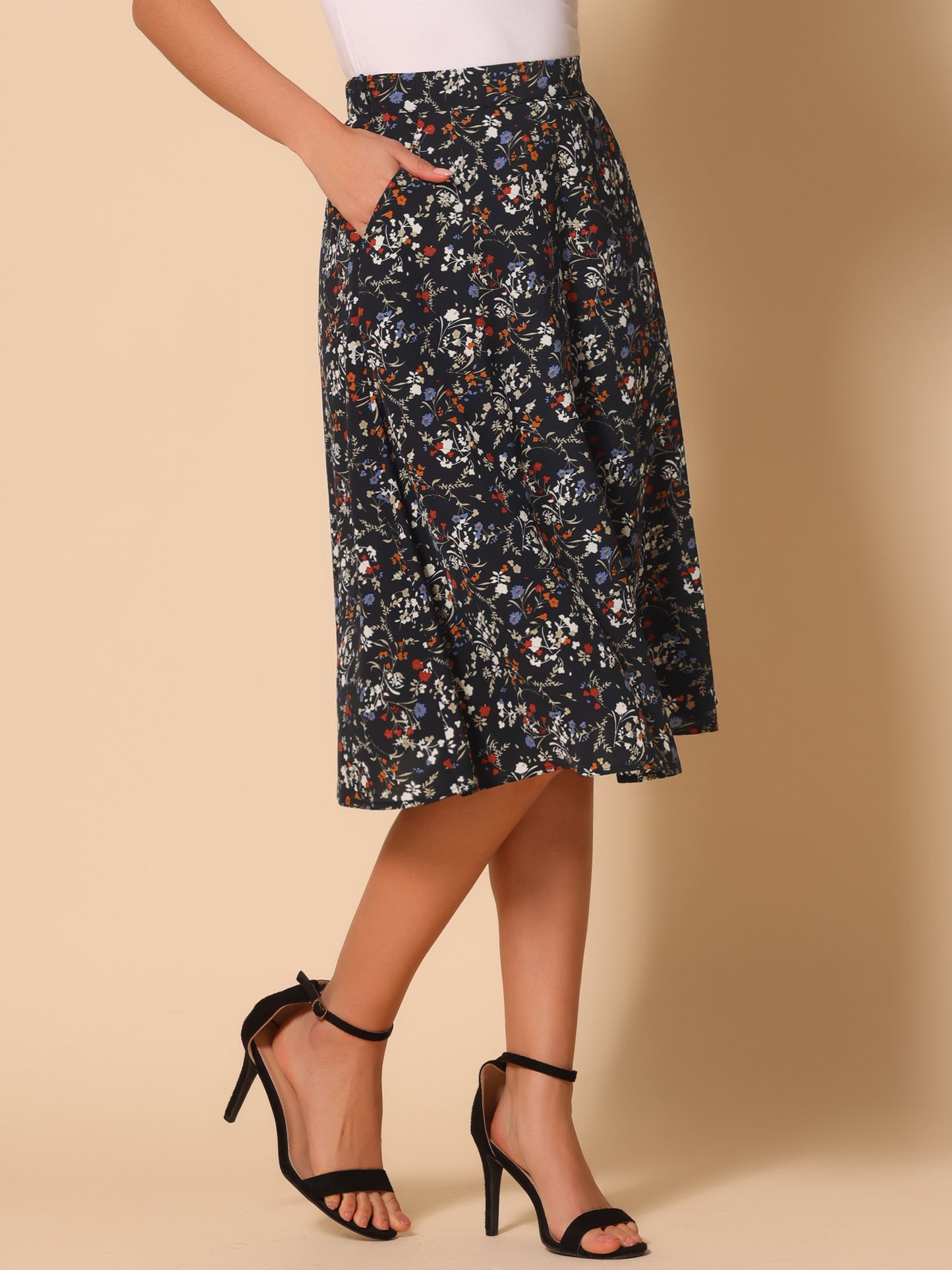 Falda midi de gasa con estampado floral para mujer, corte A, verano