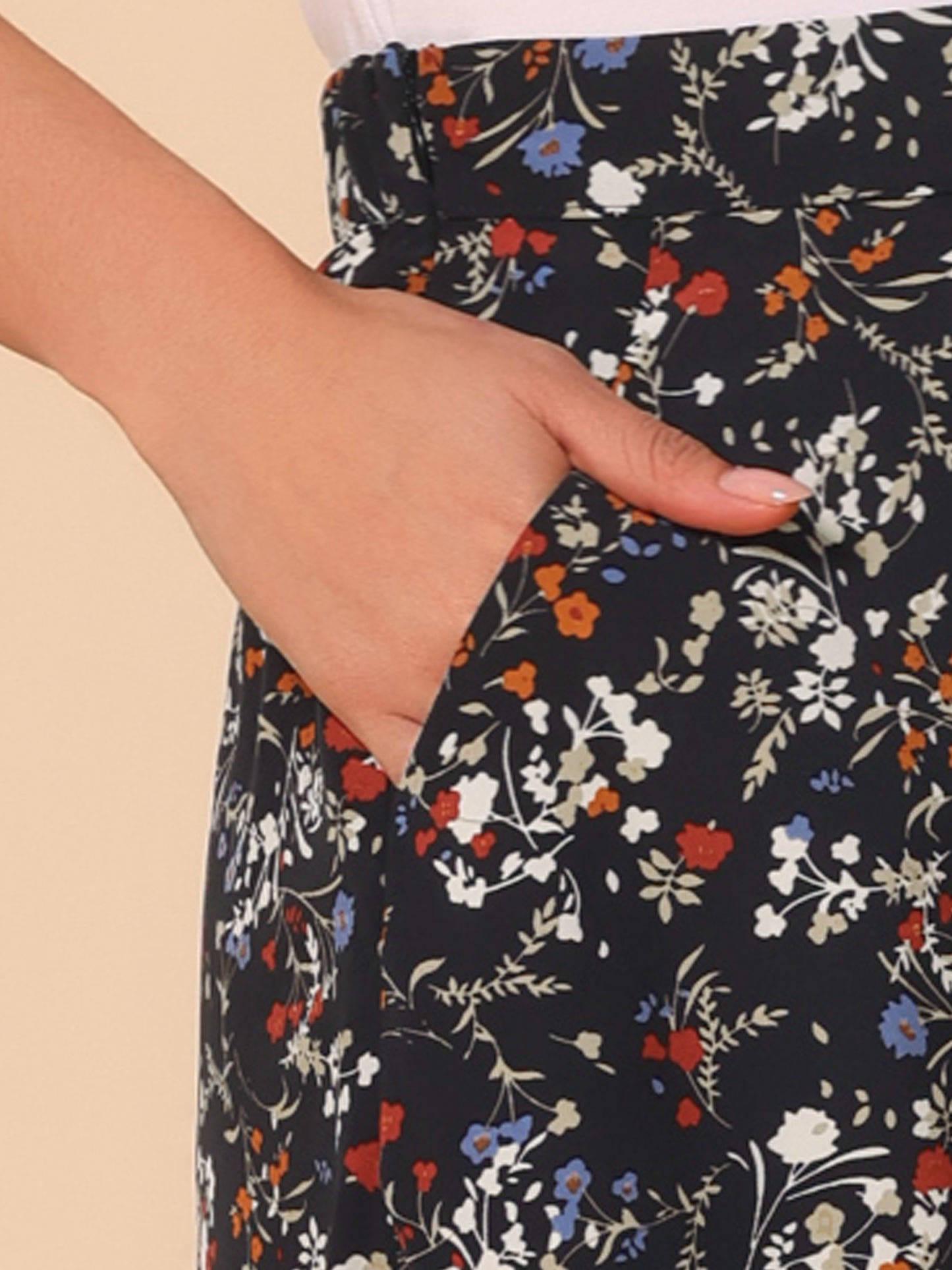 Falda midi de gasa con estampado floral para mujer, corte A, verano