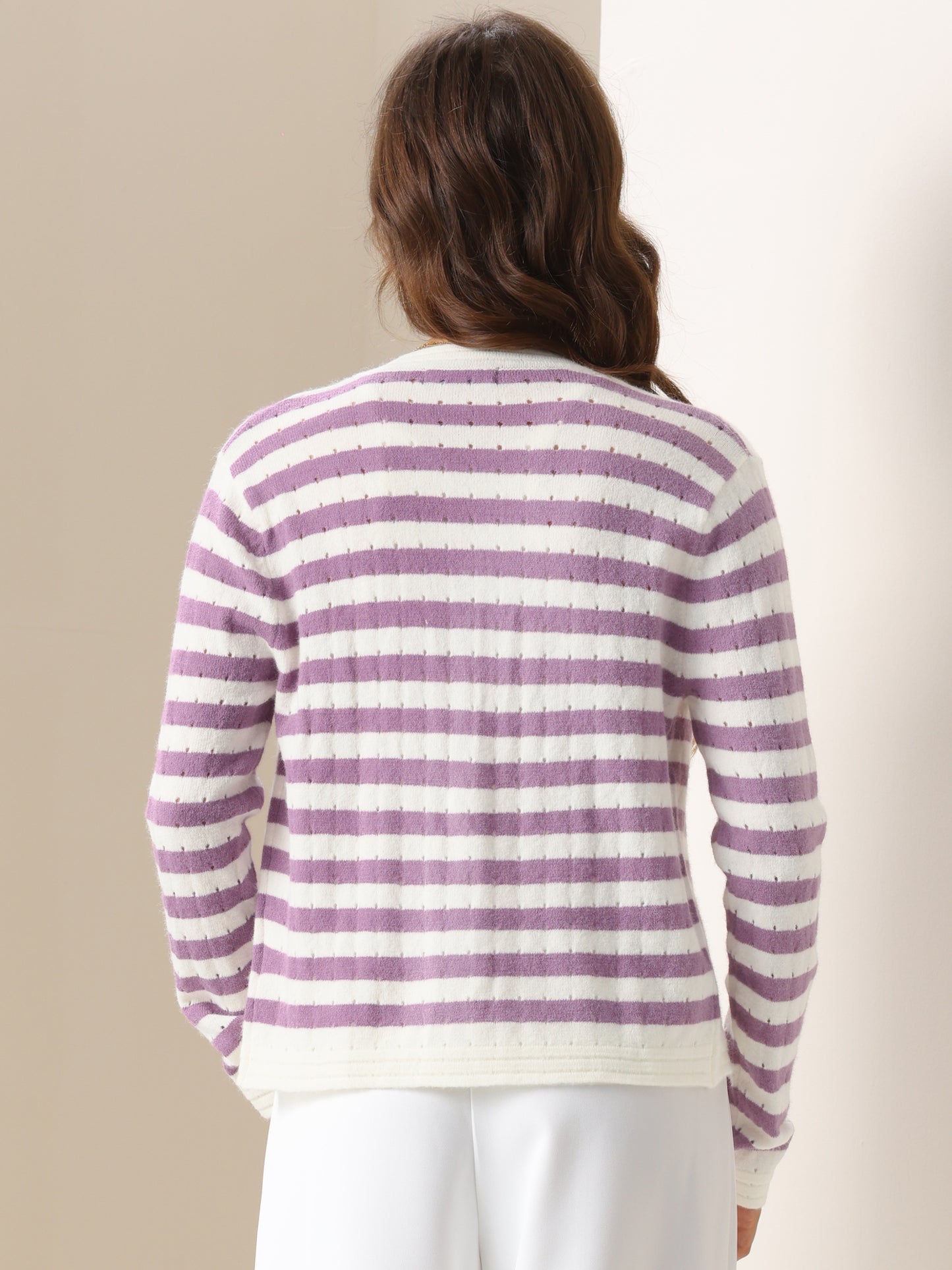 Cárdigan de rayas para mujer, suéter abierto con botones, chaqueta informal de punto