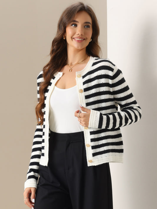 Cárdigan de rayas para mujer, suéter abierto con botones, chaqueta informal de punto