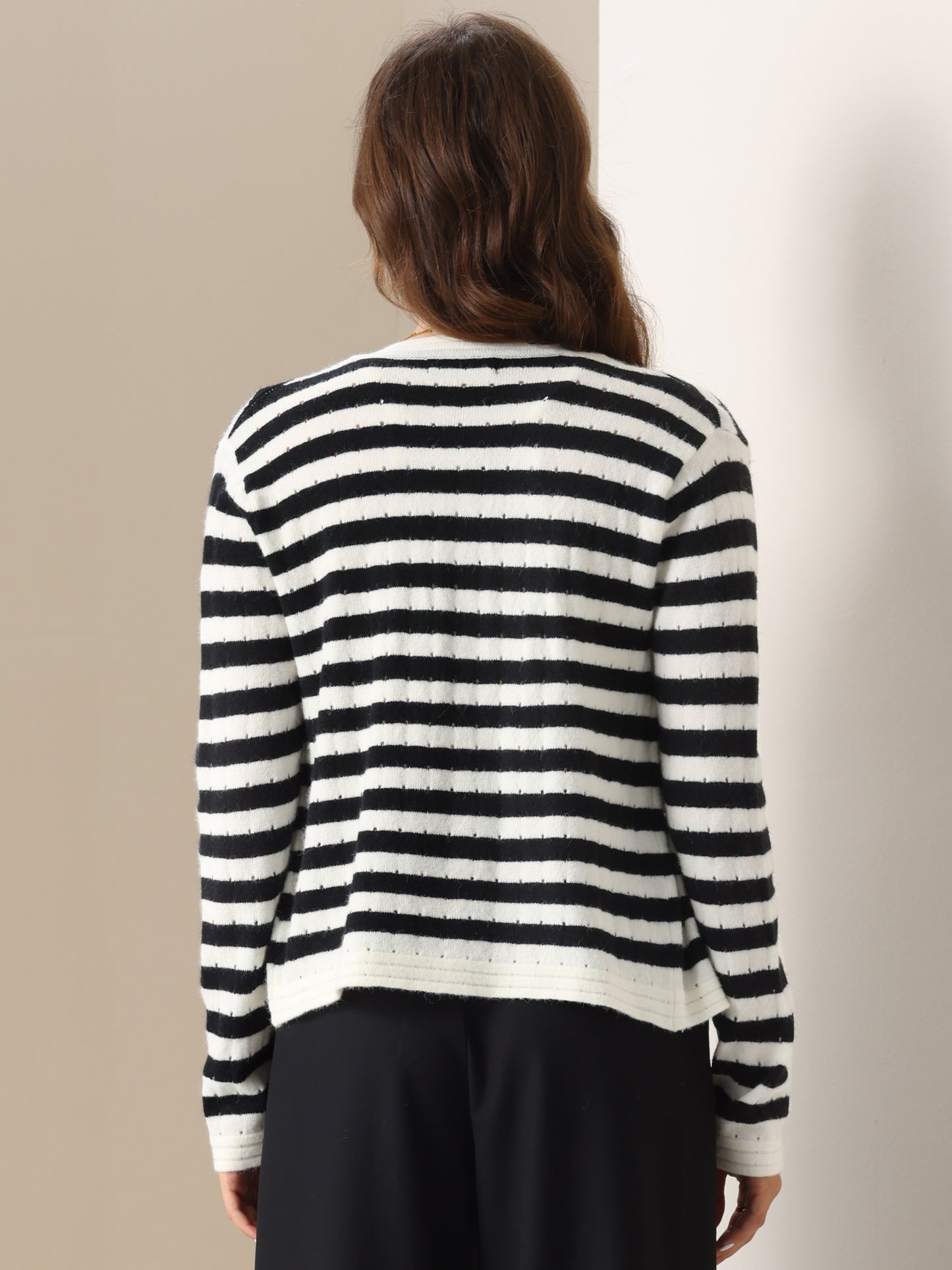Cárdigan de rayas para mujer, suéter abierto con botones, chaqueta informal de punto