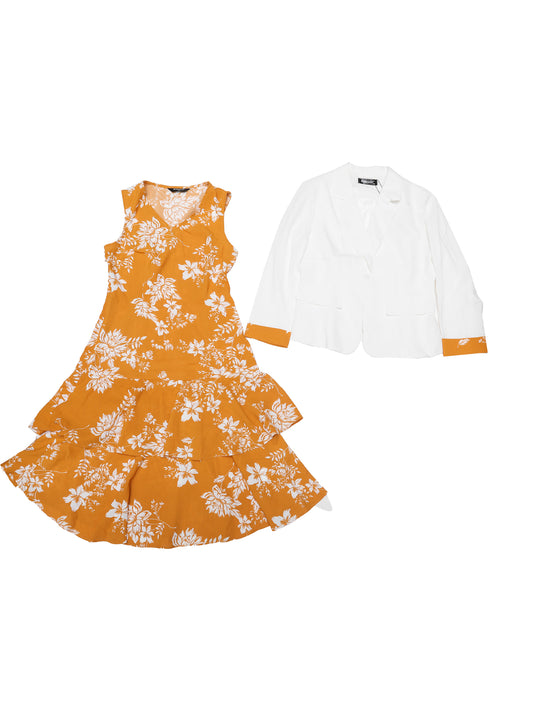Women's Dress Suit Set Chiffon V Neck Floral Print Dress Contrast Panel Work Blazer