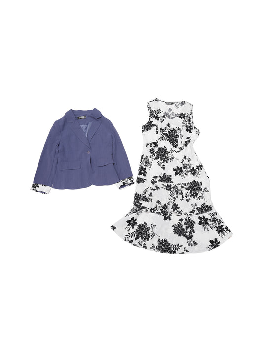 Women's Dress Suit Set Chiffon V Neck Floral Print Dress Contrast Panel Work Blazer