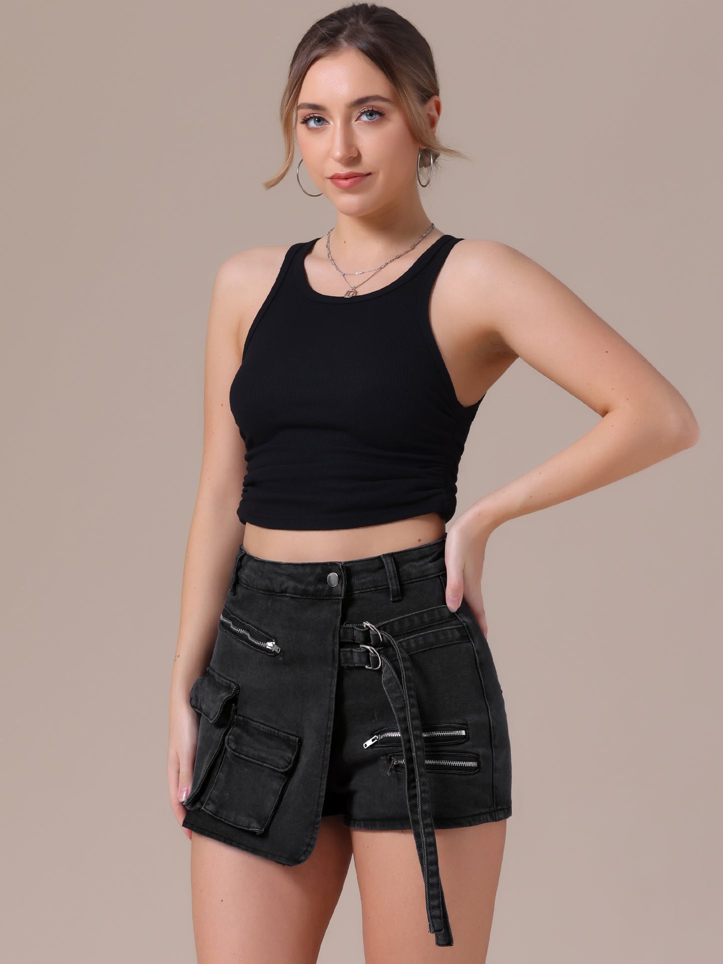 Women's Jean Skort High Waisted Summer Asymmetrical Denim Cargo Skirt Shorts