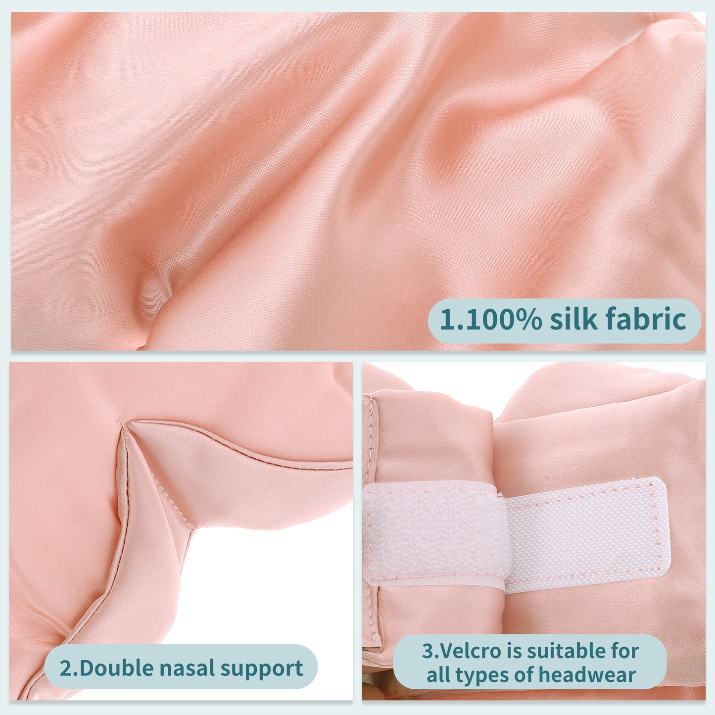 Sleep Eye Mask, Nature Silk Soft Large Wrap-Around 3D Eye Covers Pink
