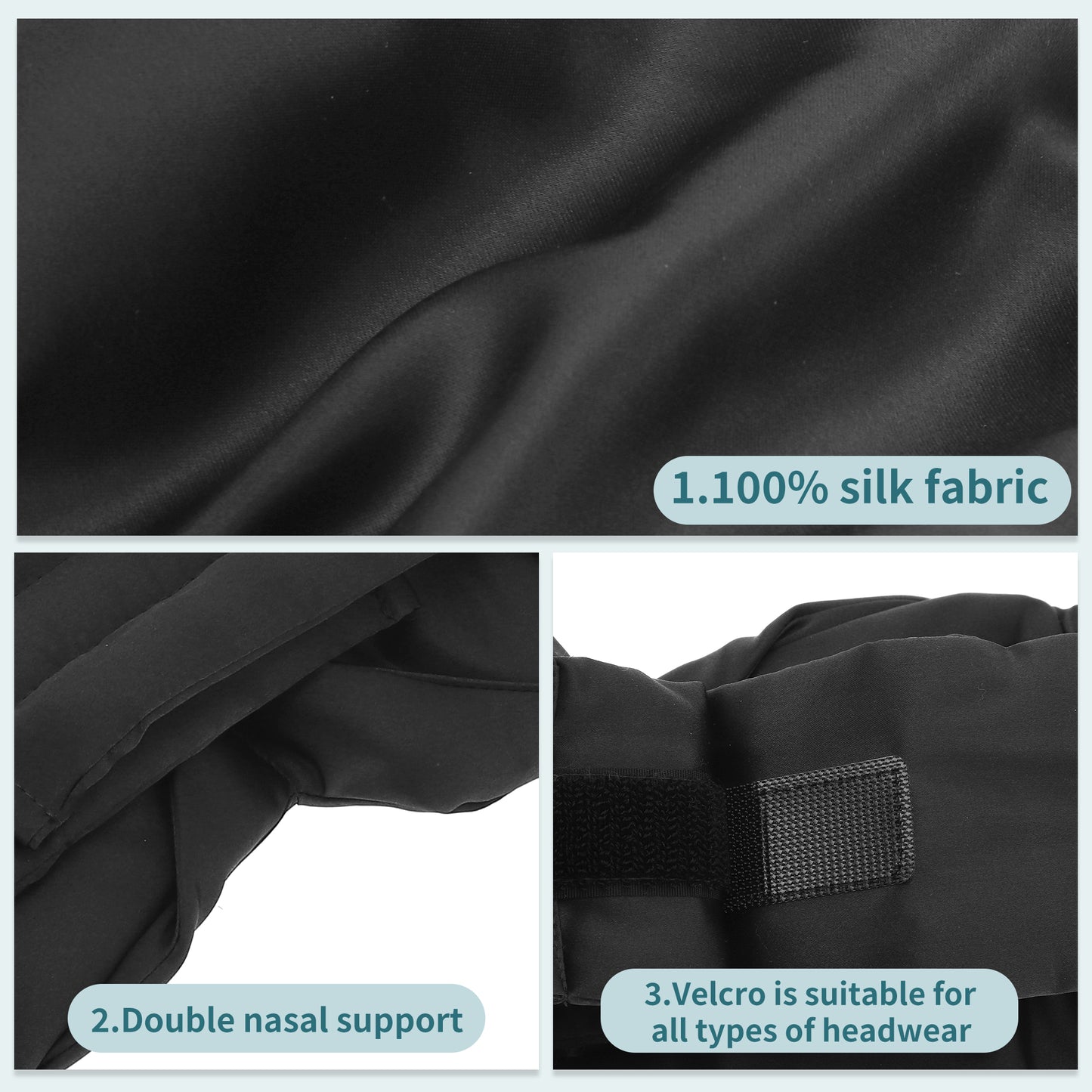Sleep Eye Mask, Nature Silk Soft Large Wrap-Around 3D Eye Covers Black