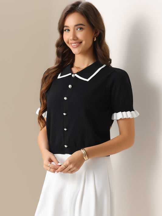 Women Short Sleeve Sweater Tops Summer Elegant Collared Work Shirts