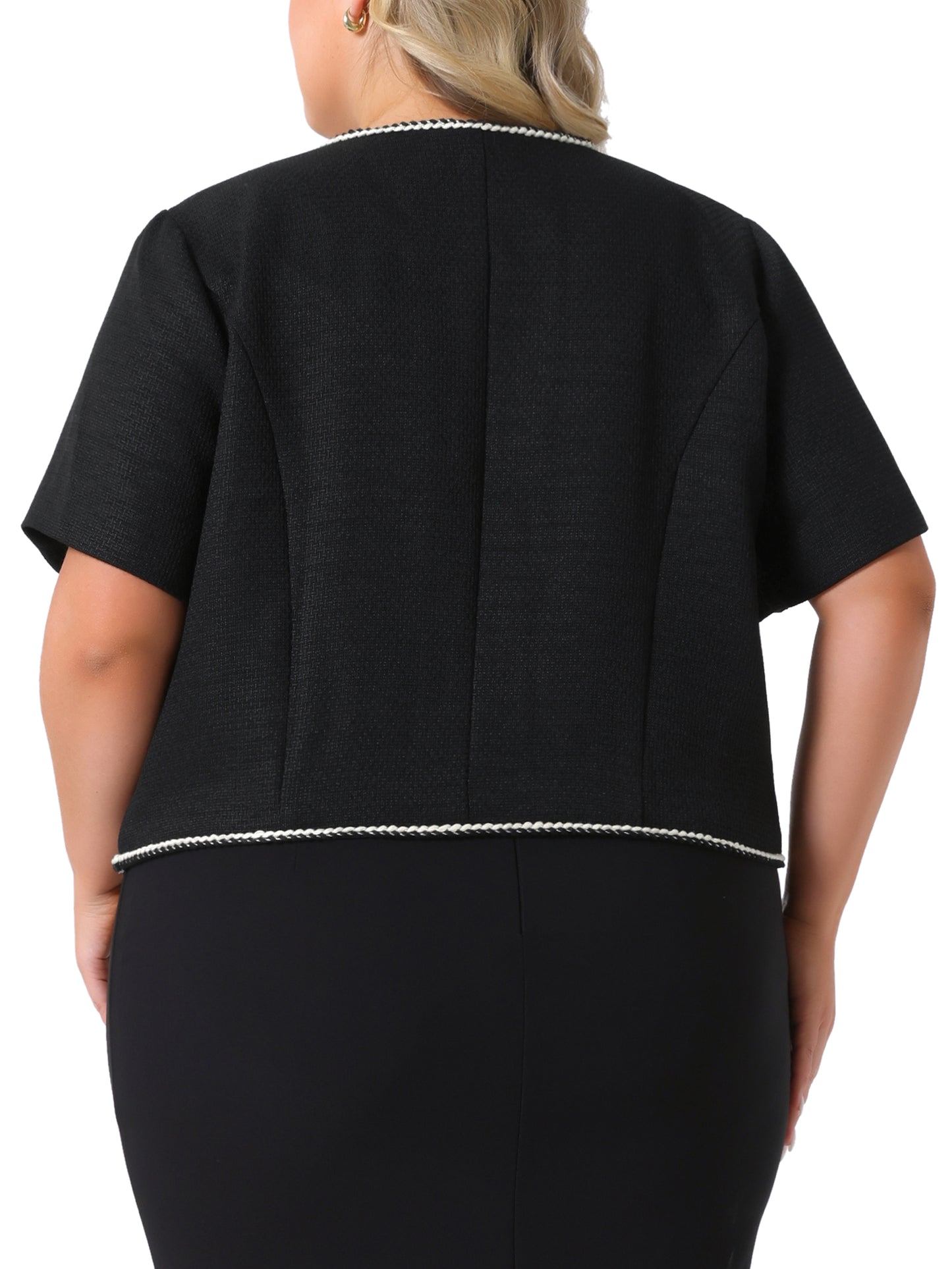 Chaqueta de tweed de talla grande para mujer, con botones y abertura frontal, para oficina, negocios, chaqueta corta
