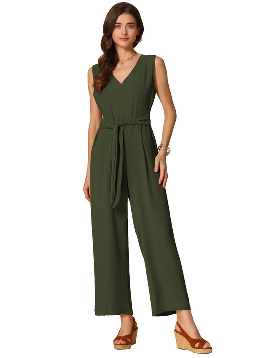 Women's V Neck Casual Sleeveless Romper Wide Leg Jumpsuit