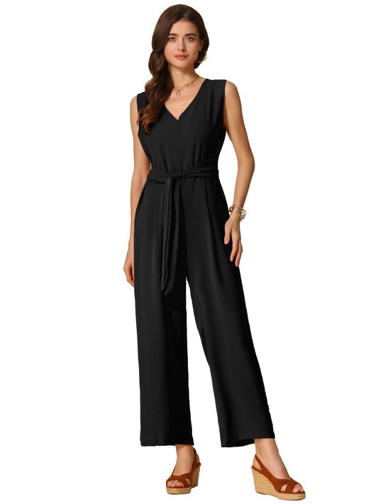 Women's V Neck Casual Sleeveless Romper Wide Leg Jumpsuit