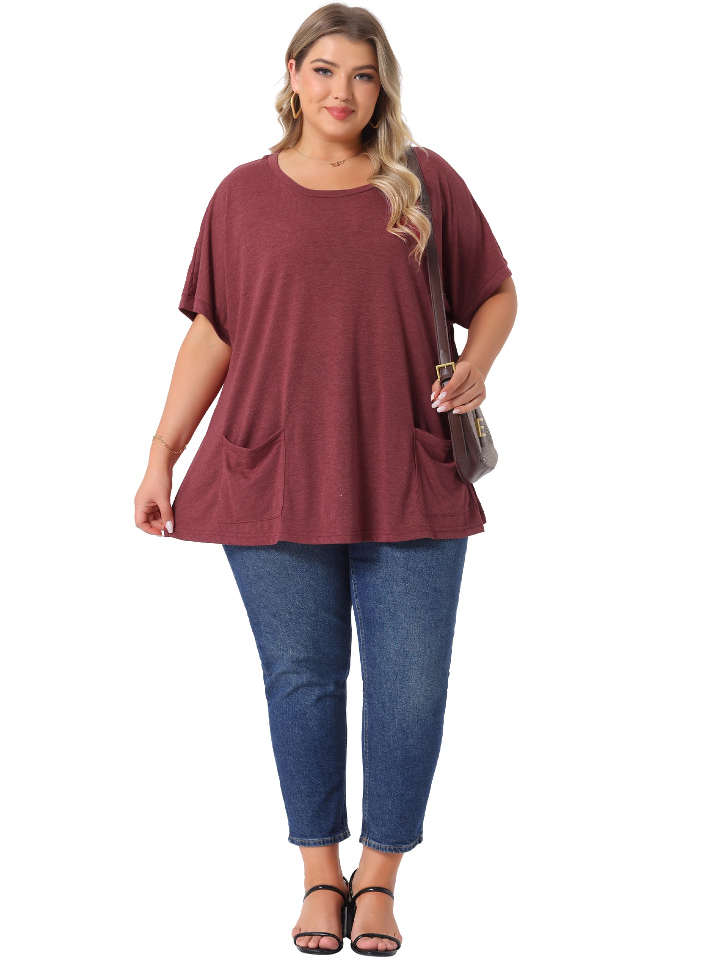 Women's Plus Size Crew Neck Short Sleeve Tops Loose Fit Casual Summer T-Shirt Tee Tops with Pocket